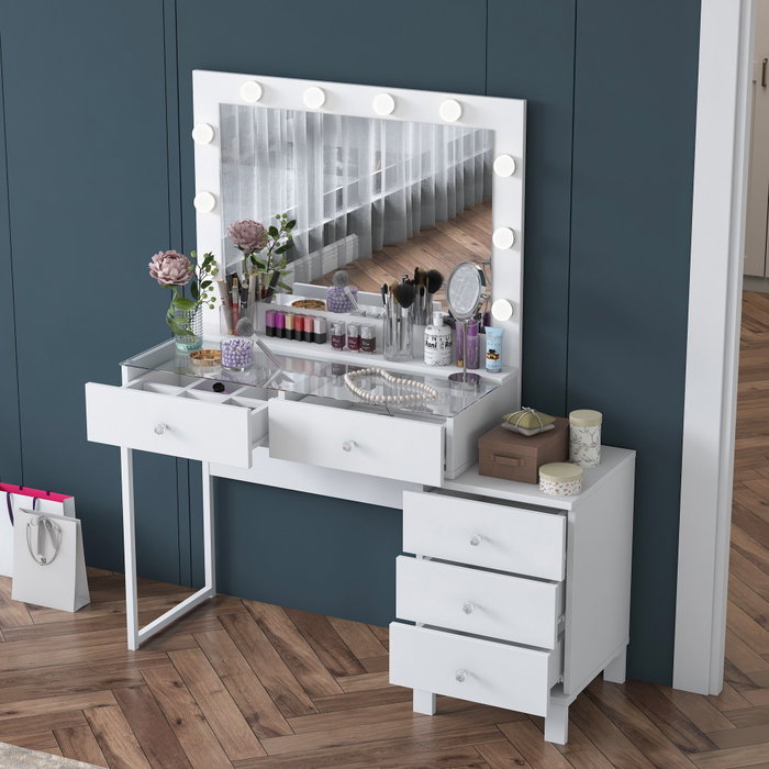Hanah Home Mesa de Maquillaje Blanca con 10 Focos